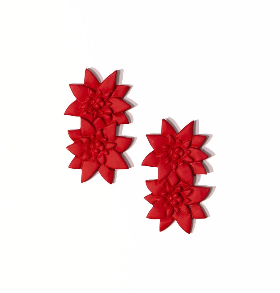 Red Painted Poinsettia Earrings