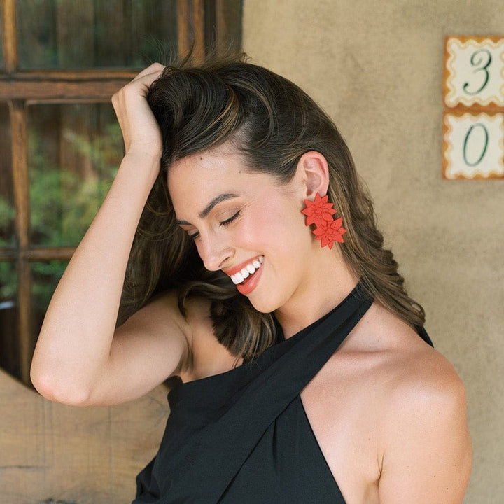 Red Painted Poinsettia Earrings