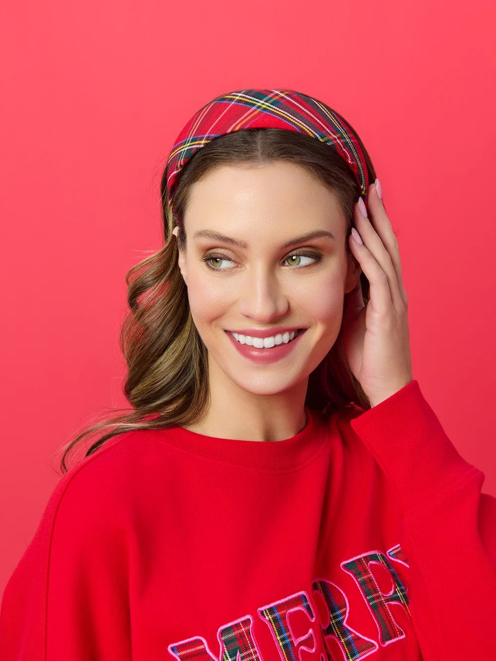 Red Plaid Wide Headband