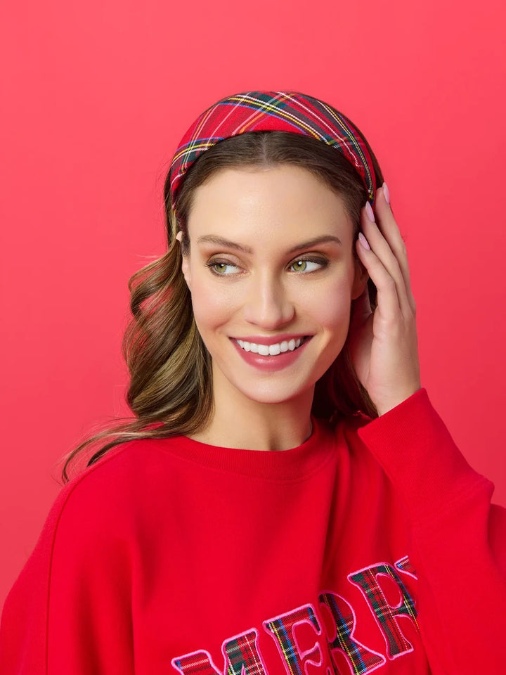 Red Plaid Wide Headband