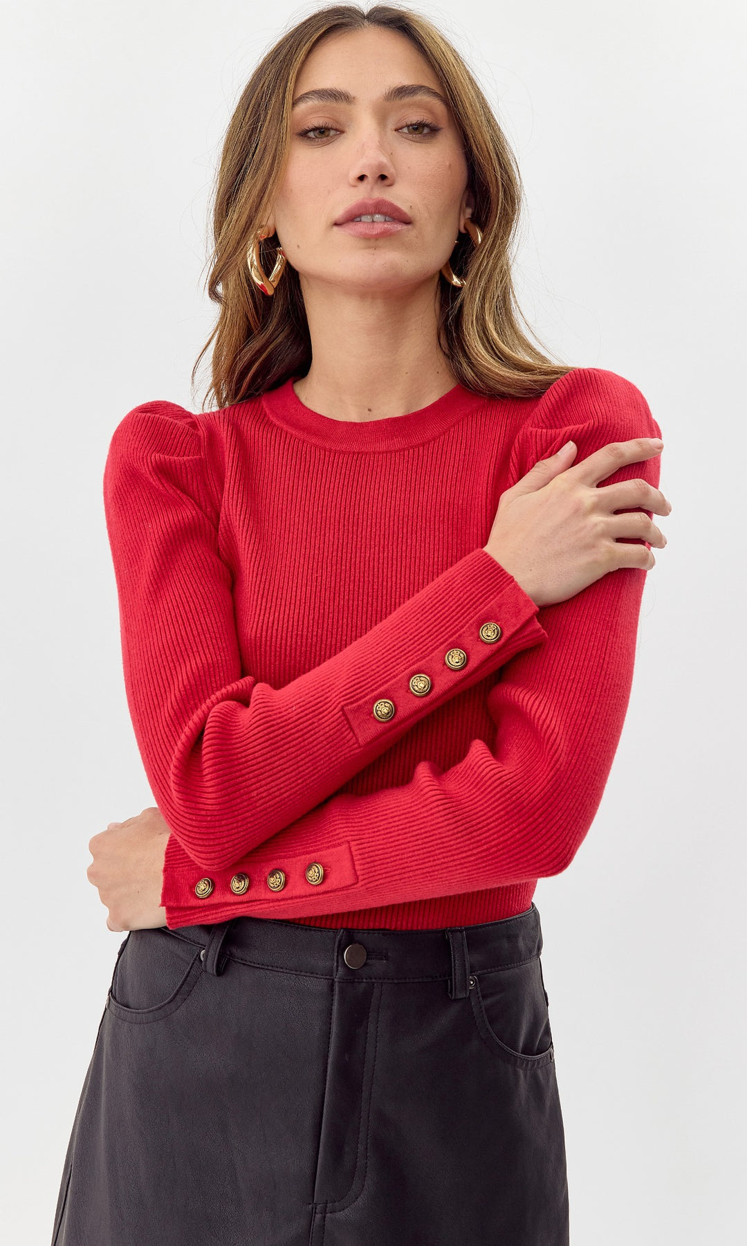 Red Puff Sleeve Dani Sweater