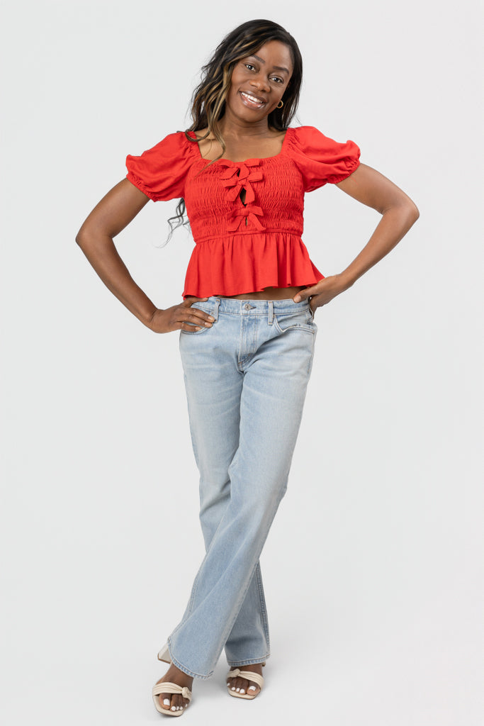 Red Smocked Darlene Top