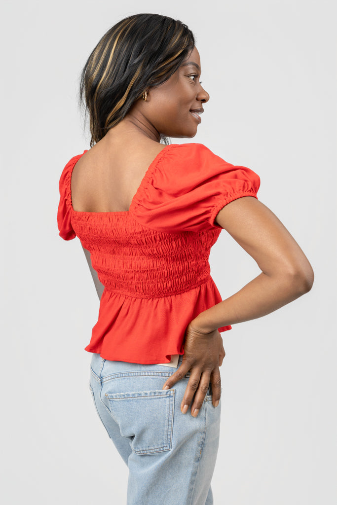 Red Smocked Darlene Top