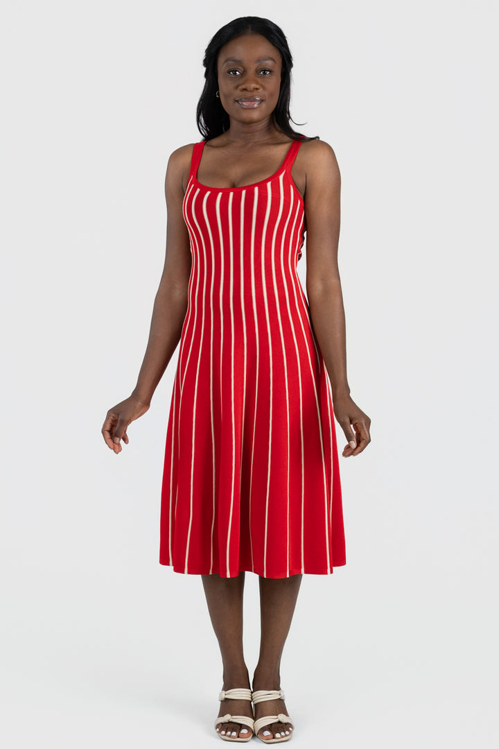 Red White Stripe Irecia Midi Dress