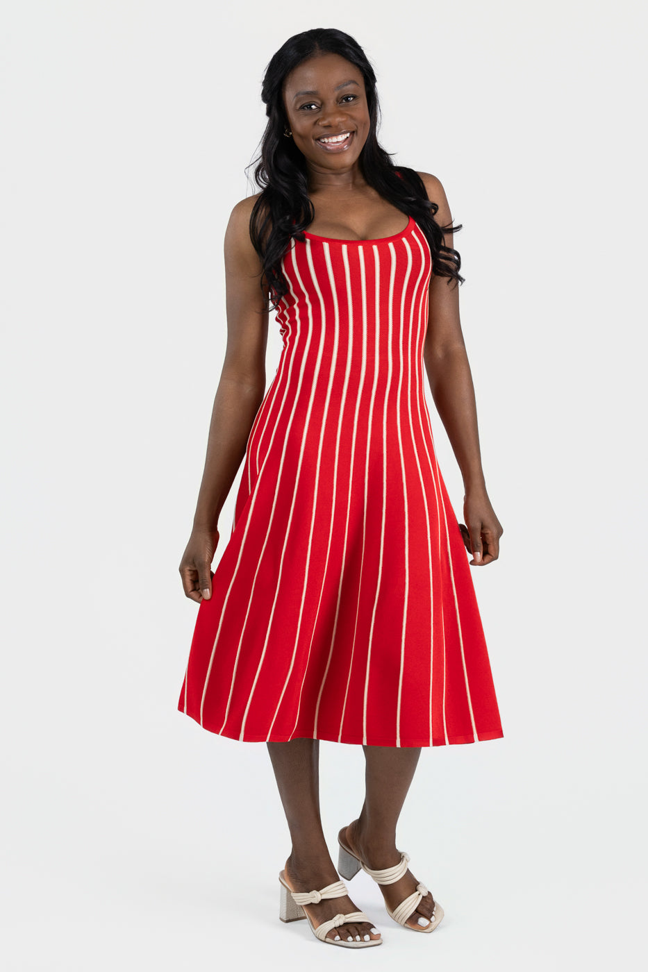 Red White Stripe Irecia Midi Dress