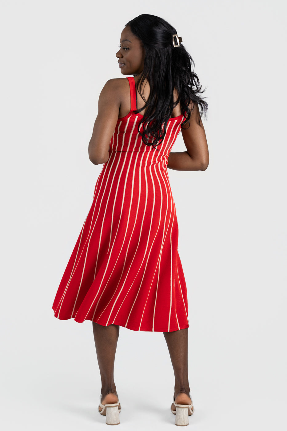 Red White Stripe Irecia Midi Dress