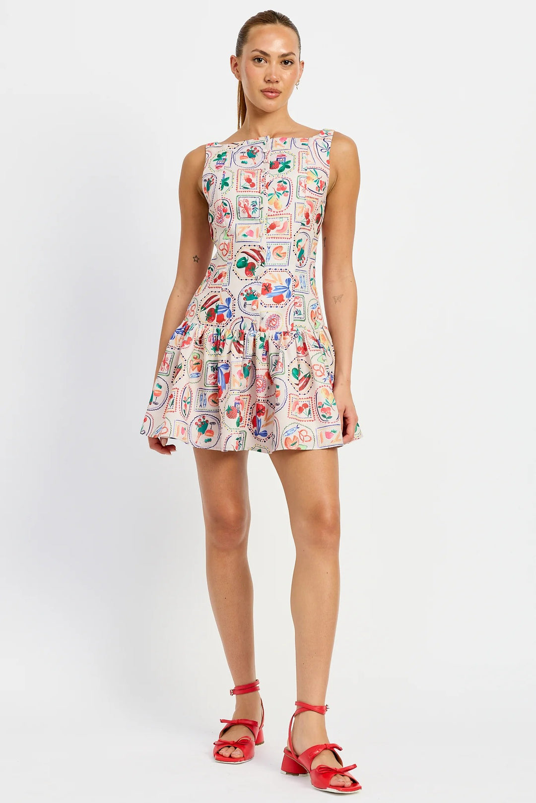 Red Multi Linen Nayeli Mini Dress