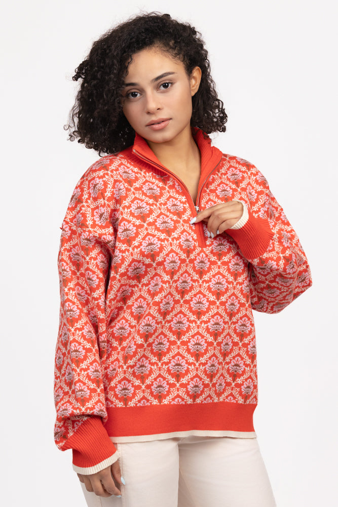 Red Orange Multi Pullover