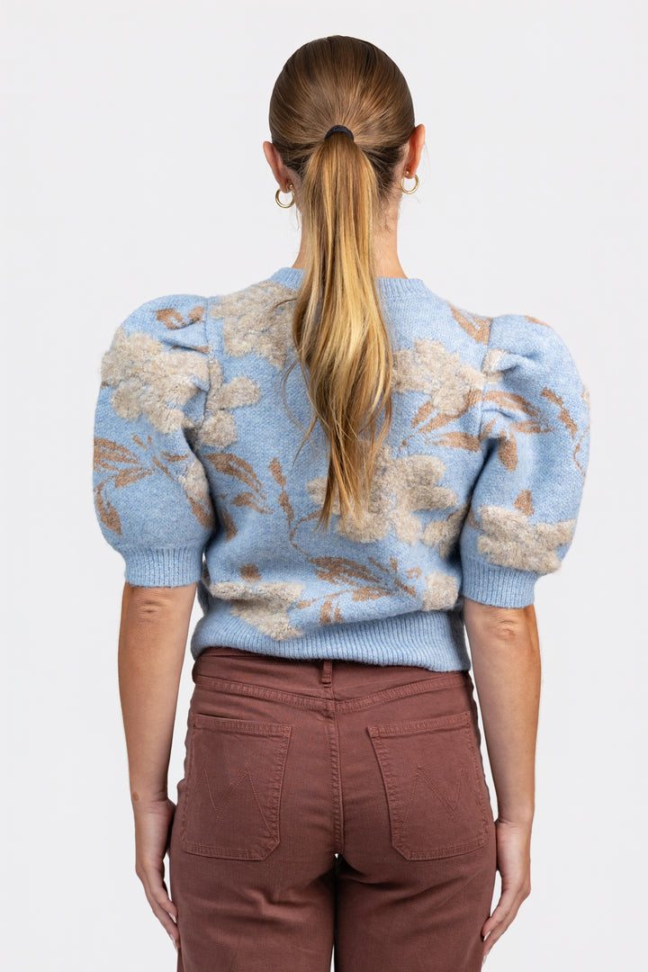 Retro Blue Floral Puff Sleeve Taly Cardigan