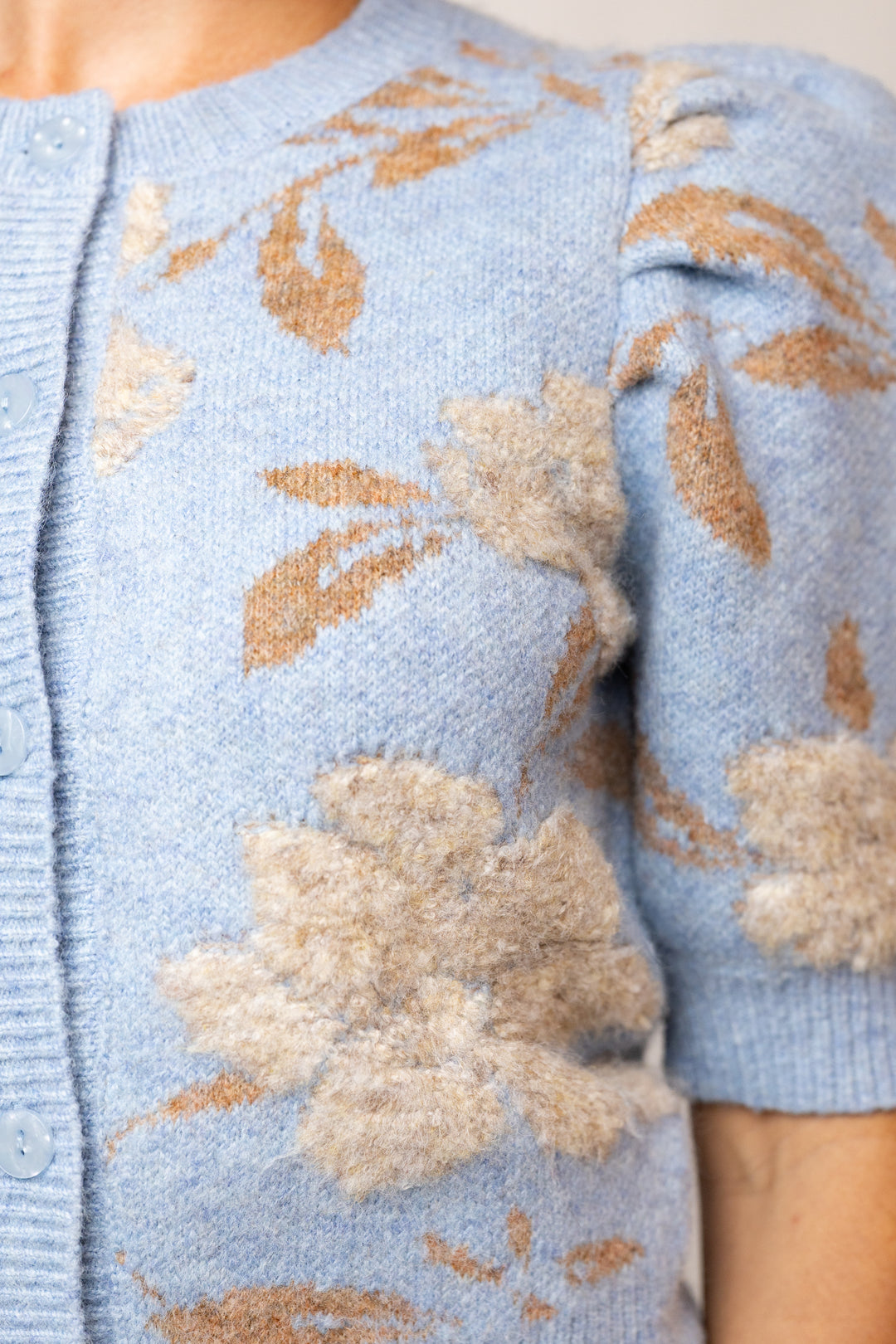 Retro Blue Floral Puff Sleeve Taly Cardigan