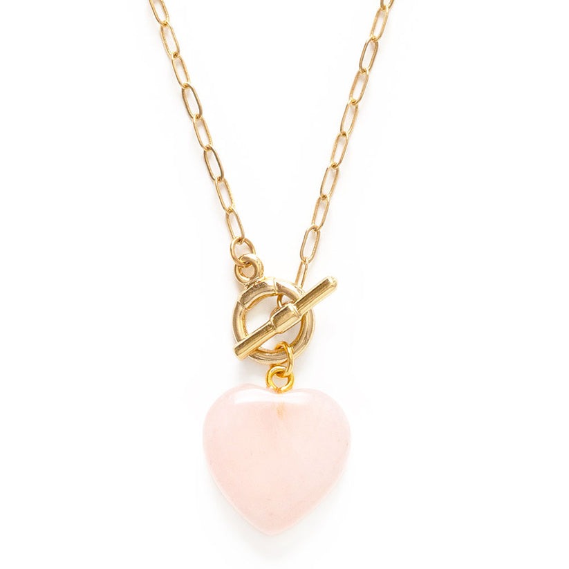 Rose Quartz Heart Toggle Clasp Necklace