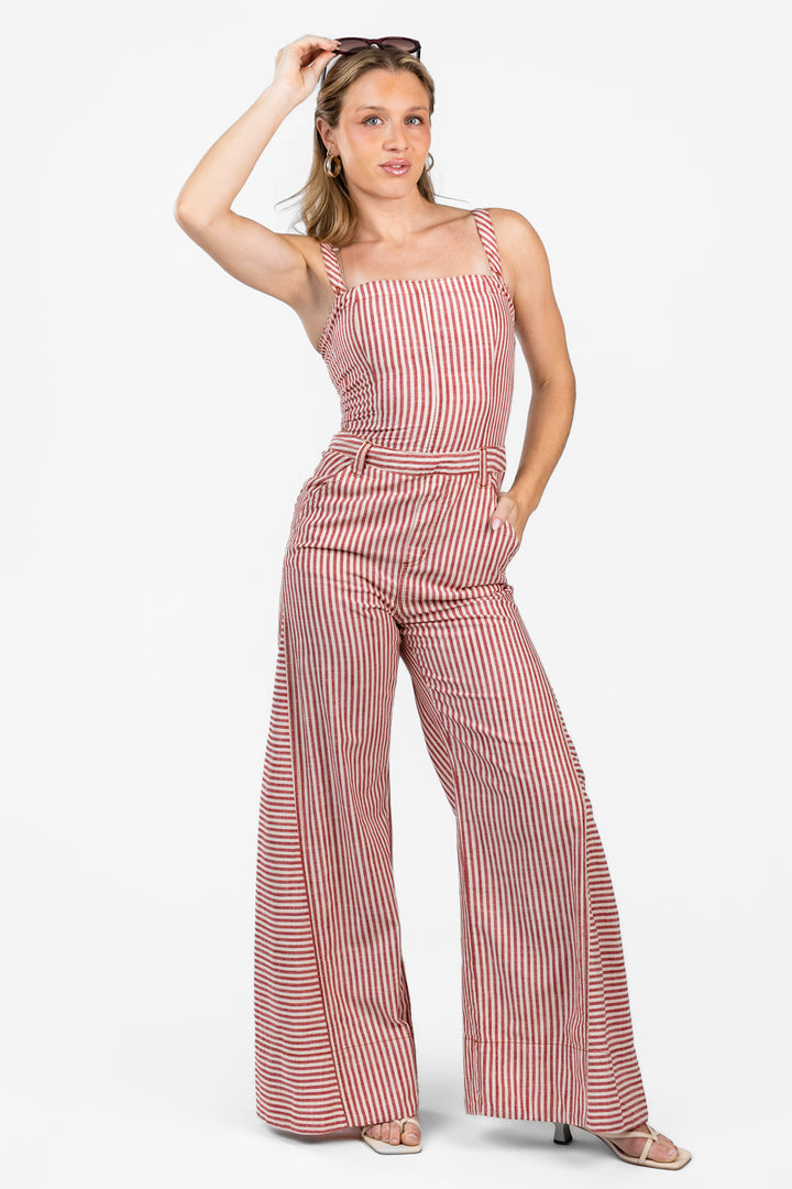 Rusty Ivory Striped Twill Jumpsuit