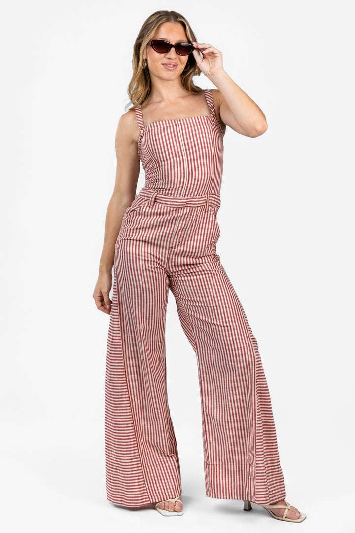 Rusty Ivory Striped Twill Jumpsuit
