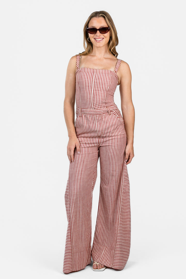 Rusty Ivory Striped Twill Jumpsuit