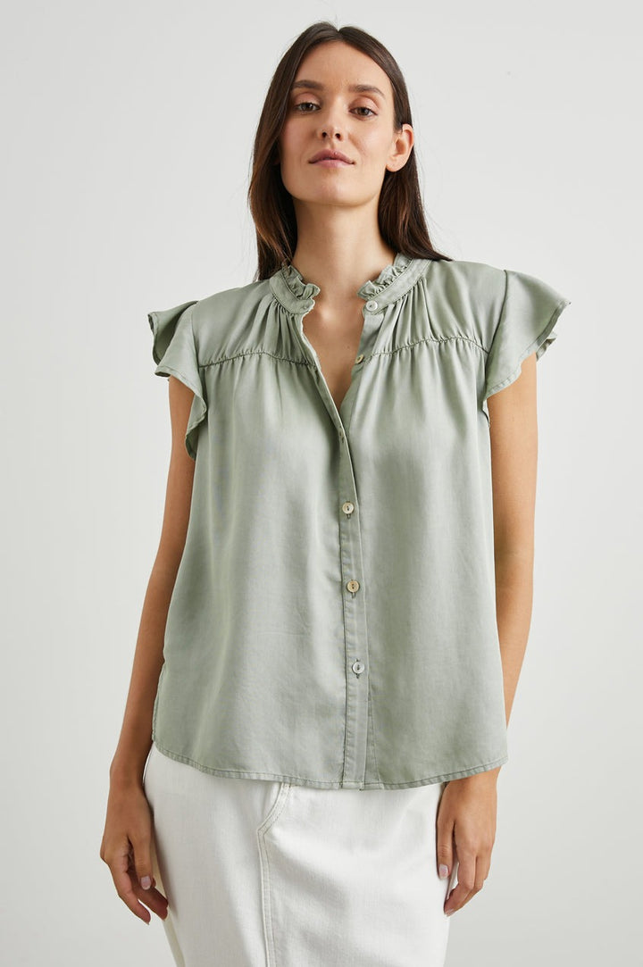 Sage Denim Cap Sleeve Ruthie Blouse