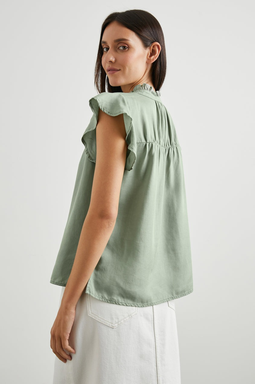 Sage Denim Cap Sleeve Ruthie Blouse