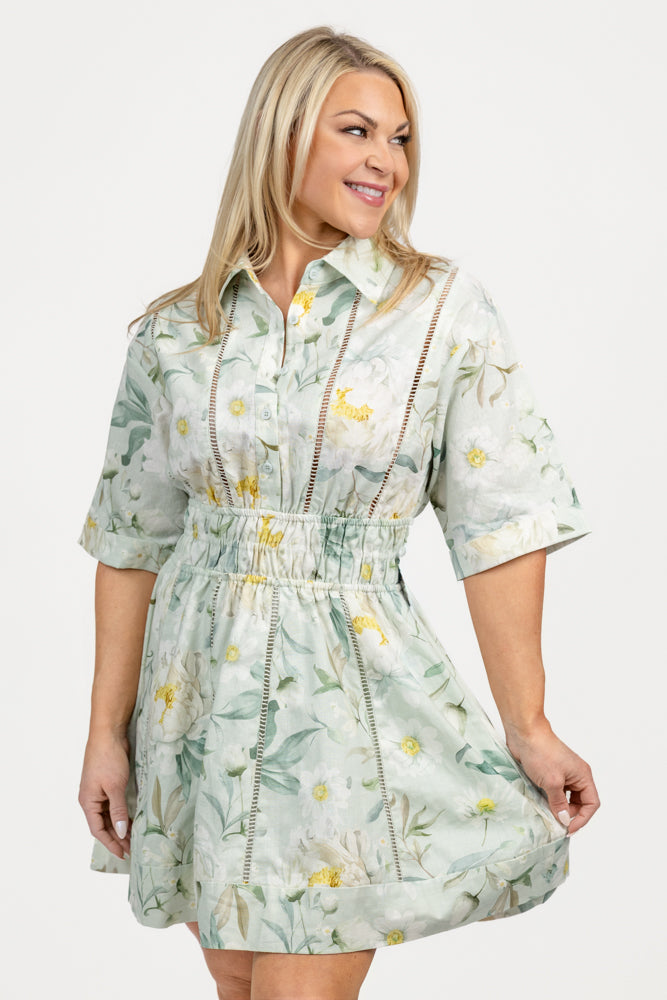 Sage White Yellow Marlowe Dress