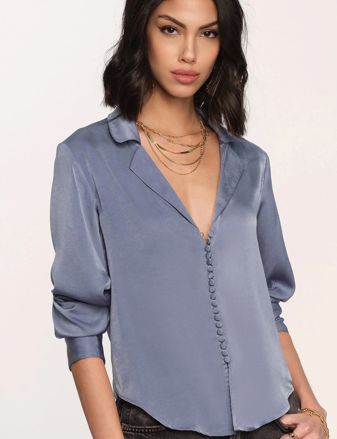 Sea Blue Washed Satin Maika Top