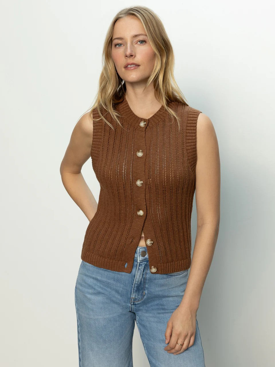 Sepia Pointelle Shell Sleeveless Top