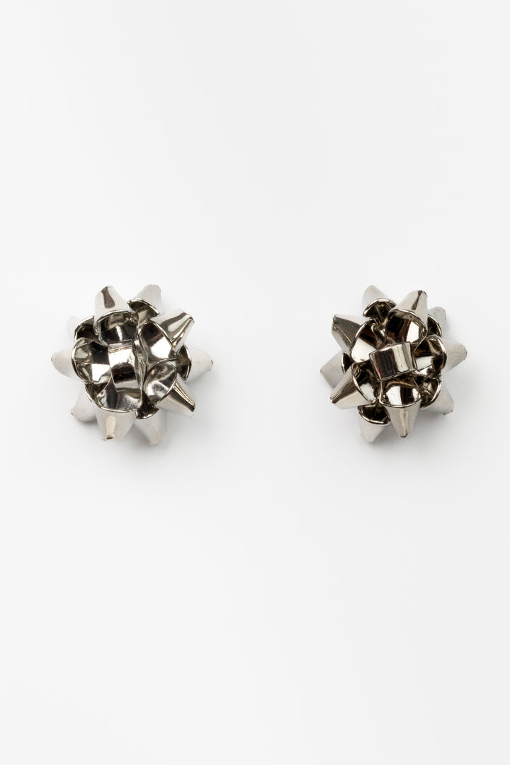 Silver Christmas Gift Bow Stud Earrings