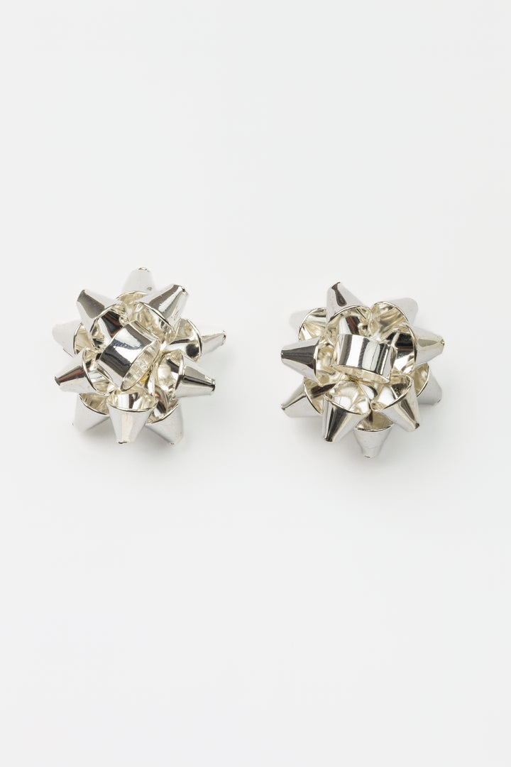 Silver Holiday Bow Stud Earrings