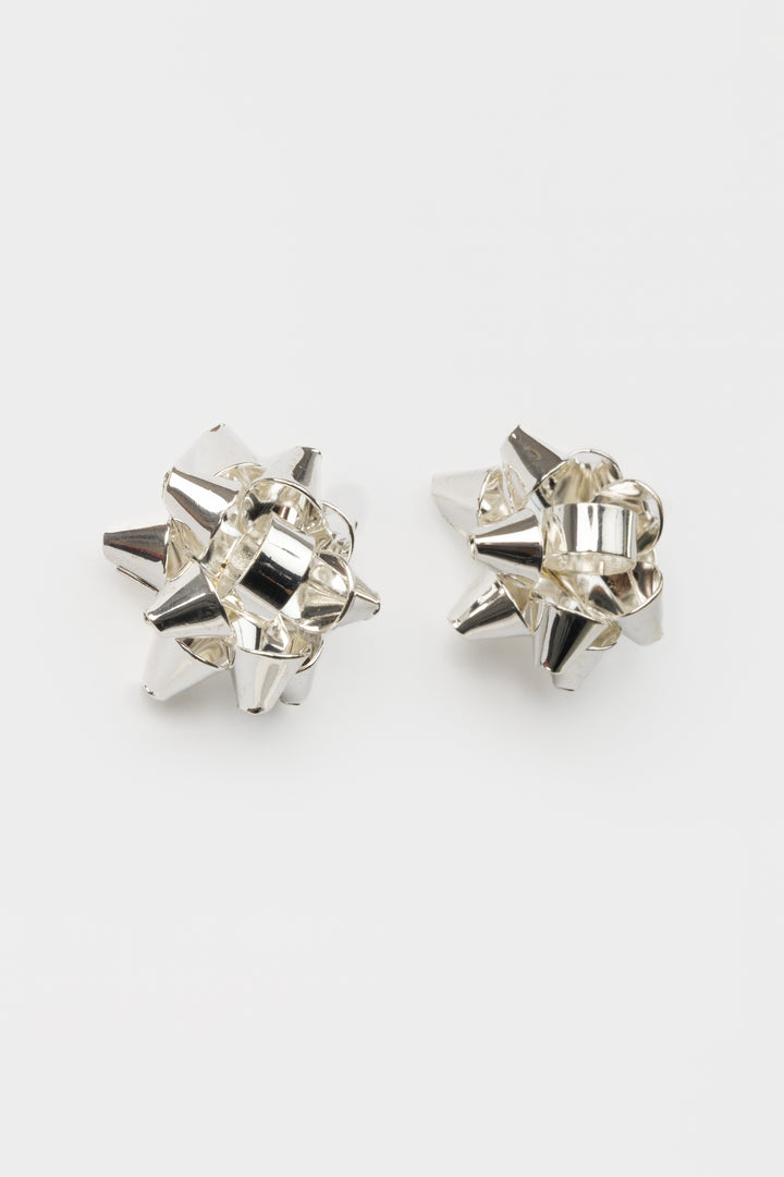 Silver Holiday Bow Stud Earrings