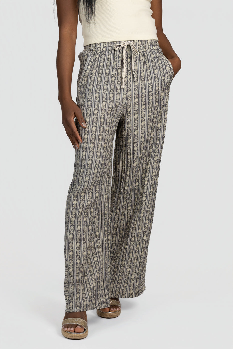 Slate Stripe Naomi Drawstring Pant