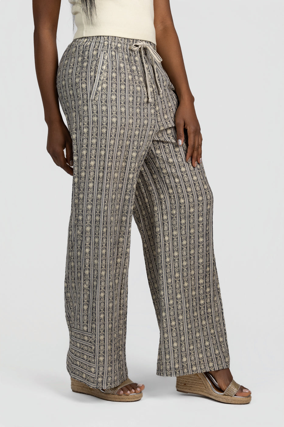 Slate Stripe Naomi Drawstring Pant