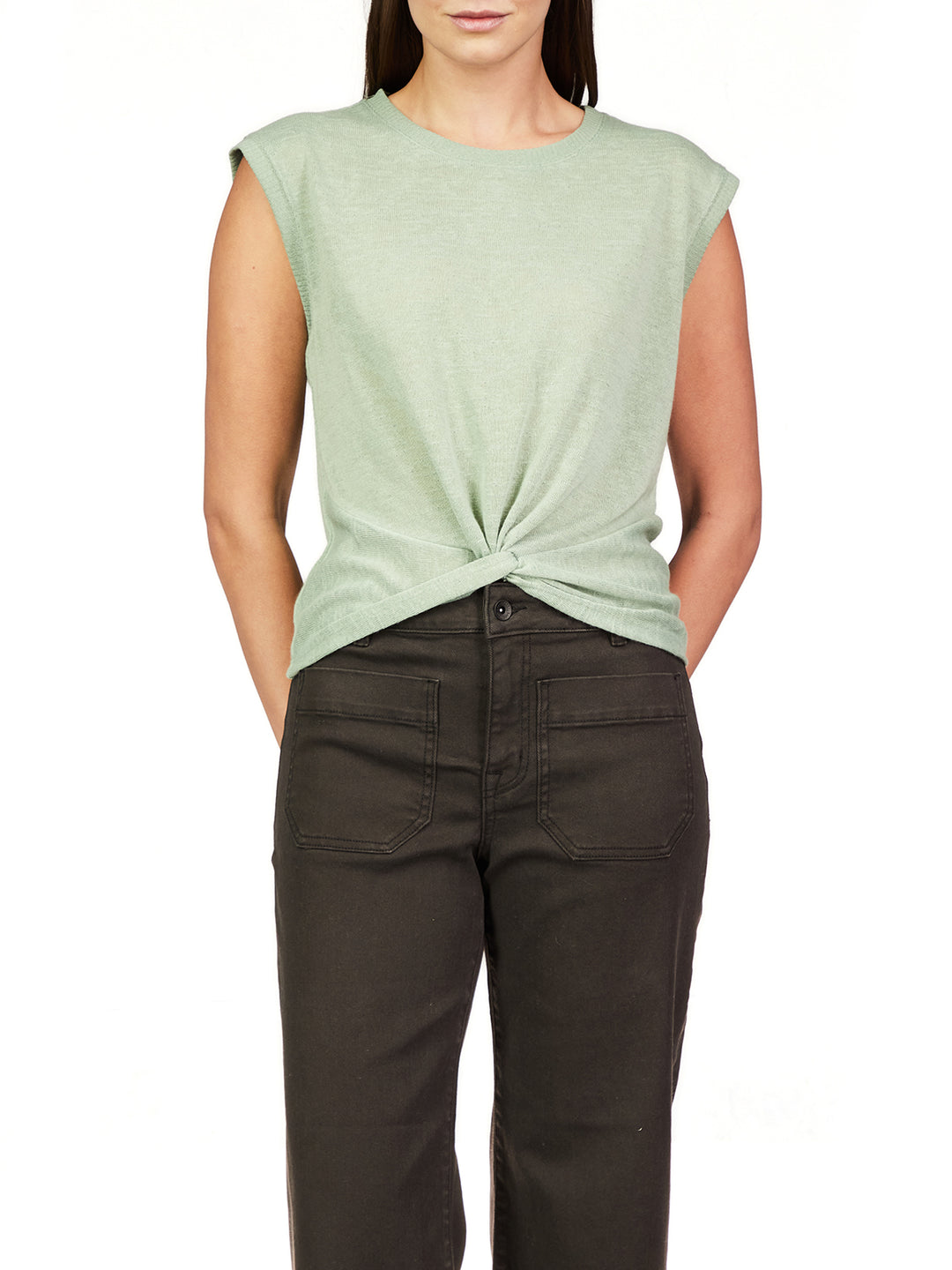 Spruce Twisted Front Sleeveless Shirt