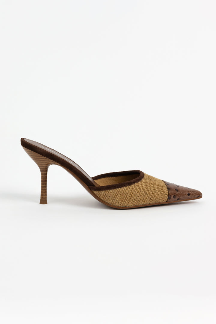 Tan Jute Coffee Ostrich Parse Mule