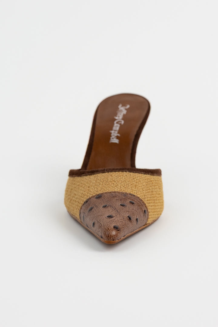 Tan Jute Coffee Ostrich Parse Mule