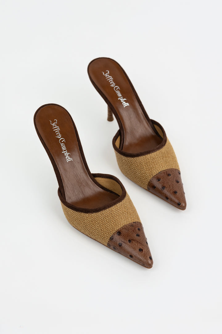 Tan Jute Coffee Ostrich Parse Mule