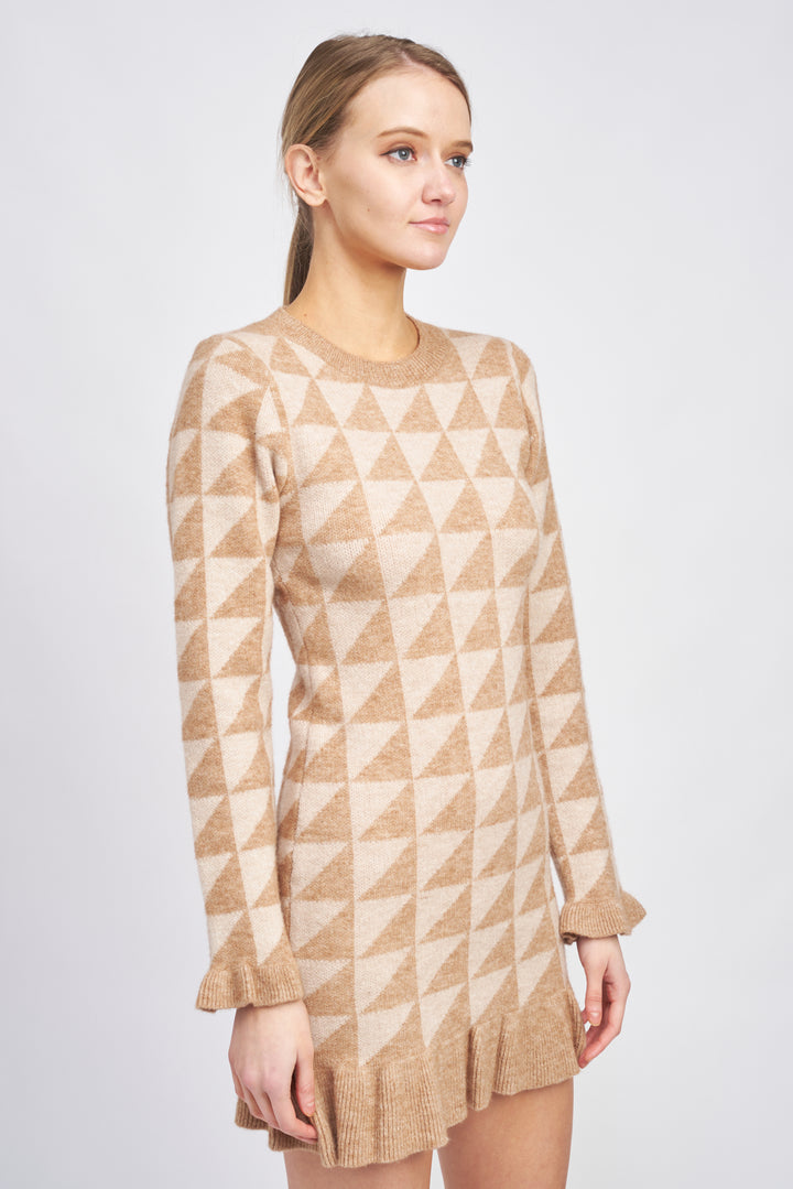 Taupe Fitted Jacquard Knit  Blaise Dress