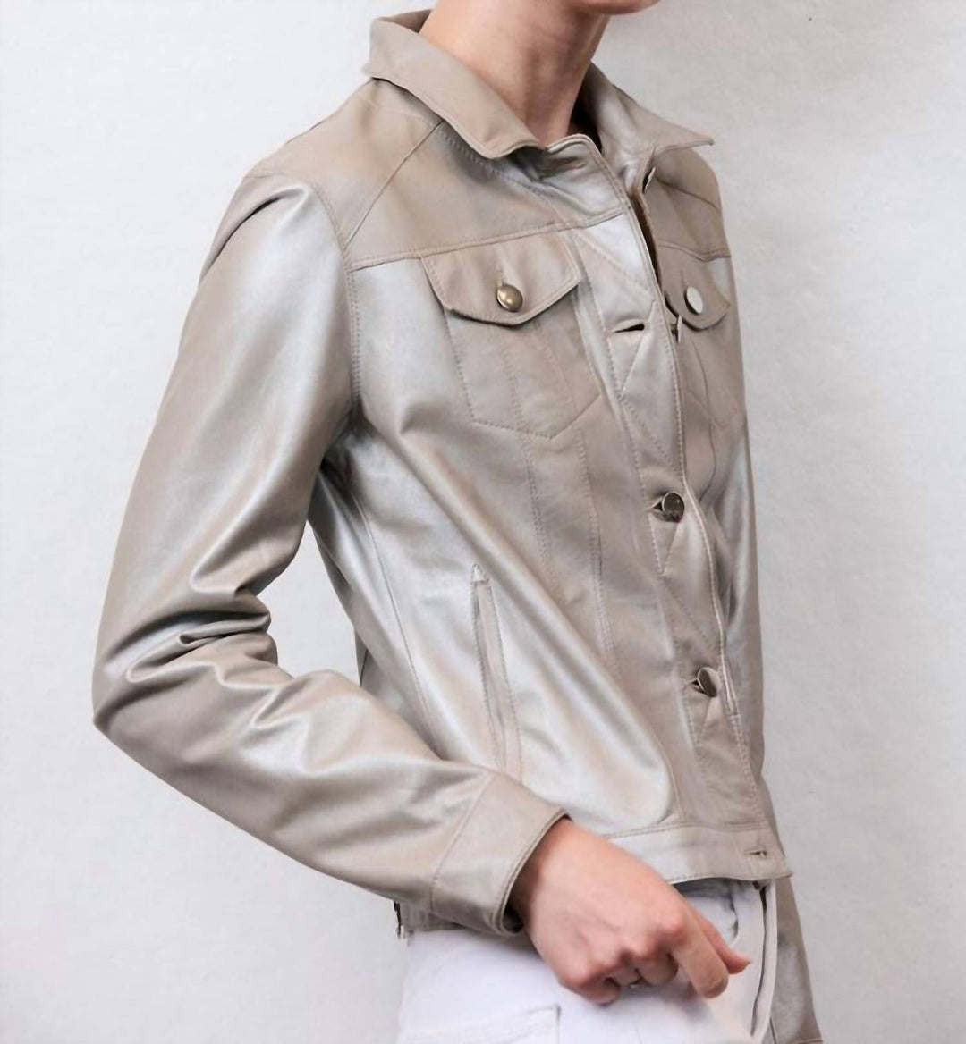 Taupe Metalic Alexa Leather Jacket