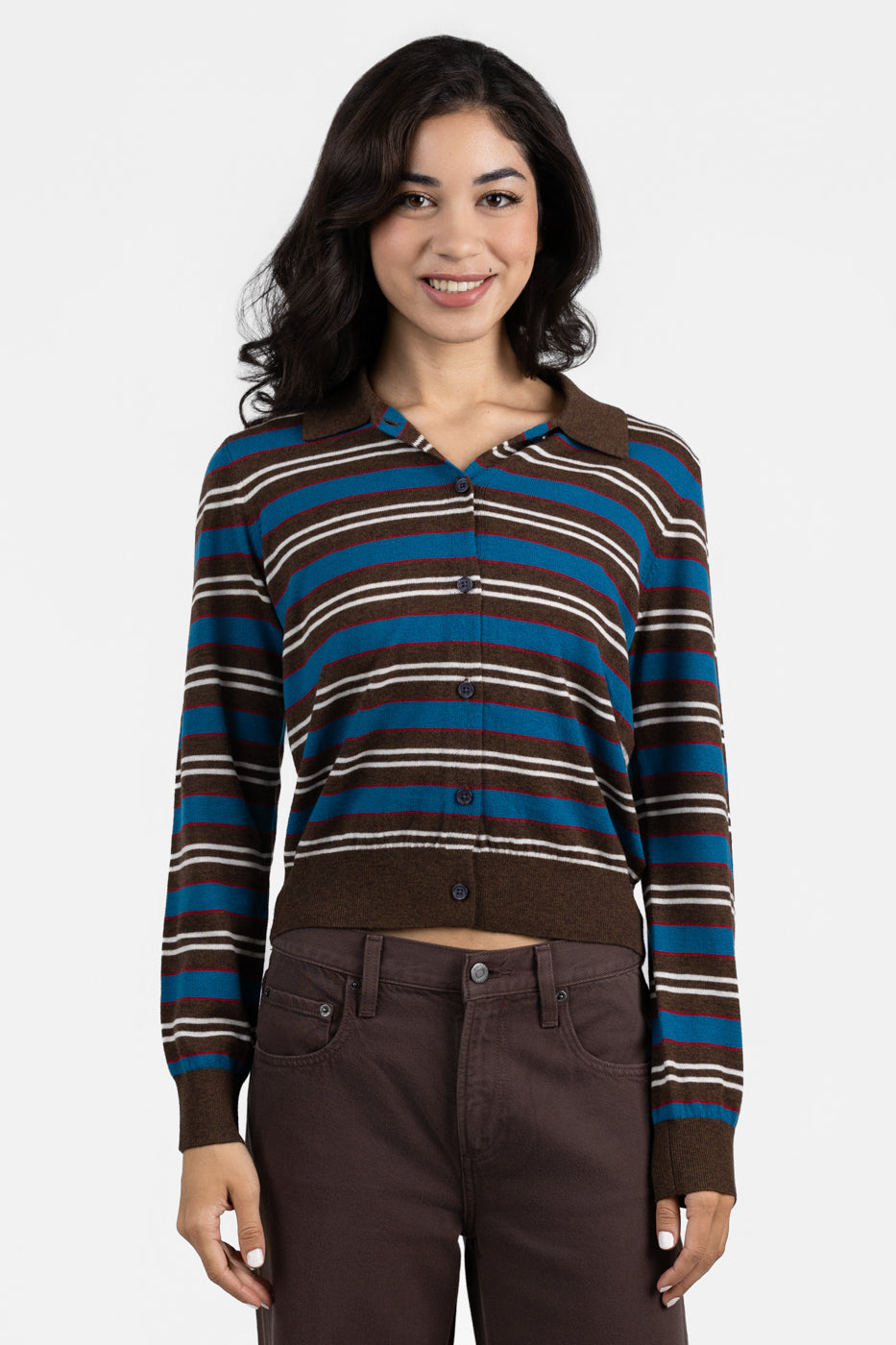 Tealwood Stripe Lyvia Polo Cardigan