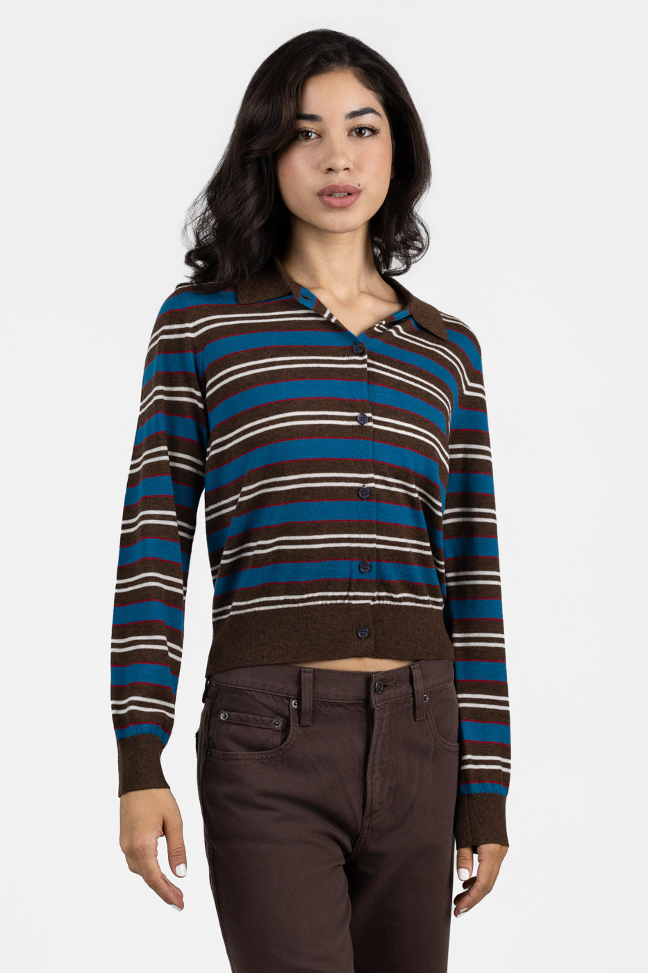 Tealwood Stripe Lyvia Polo Cardigan