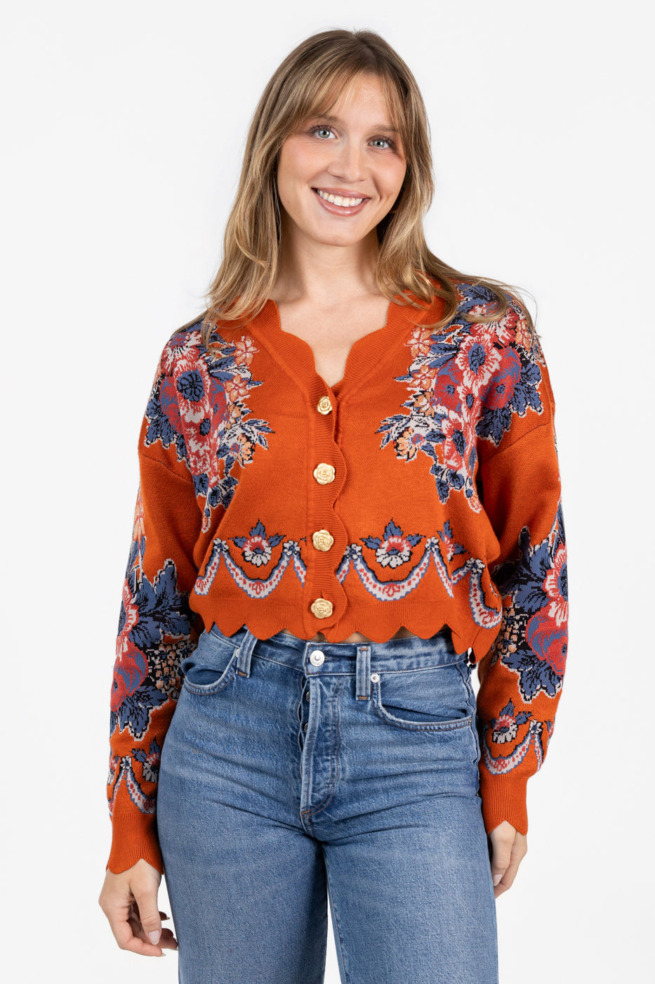 Terracotta Victorian Floral Cardigan