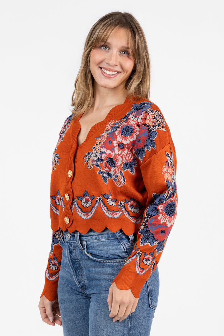 Terracotta Victorian Floral Cardigan