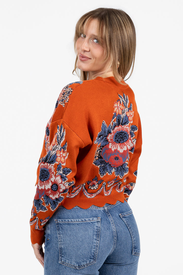 Terracotta Victorian Floral Cardigan