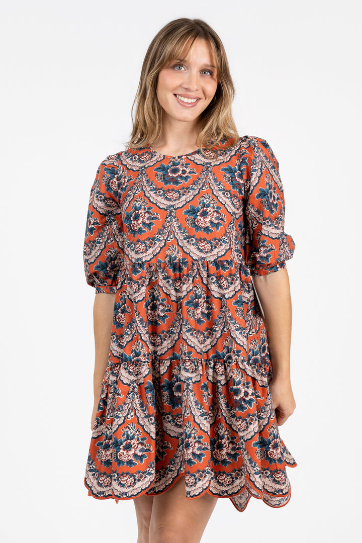 Terracotta Victorian Floral Mini Dress