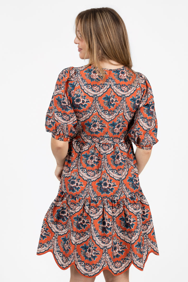 Terracotta Victorian Floral Mini Dress