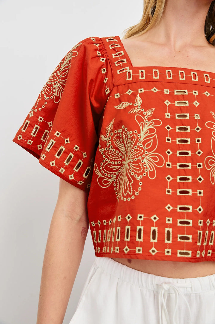 Terracotta Eyelet Embroidery Laine Top