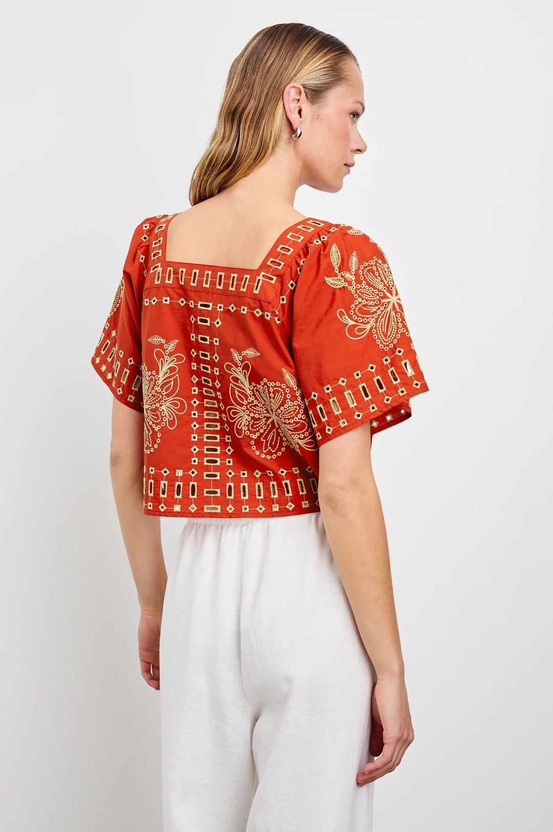 Terracotta Eyelet Embroidery Laine Top