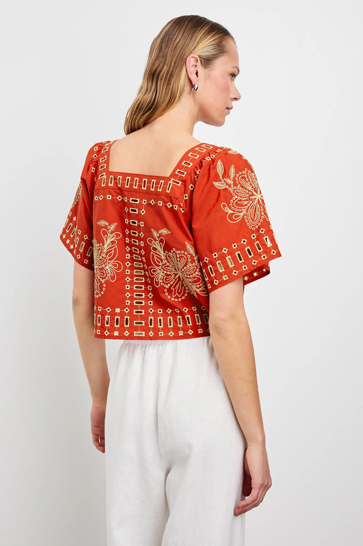 Terracotta Eyelet Embroidery Laine Top