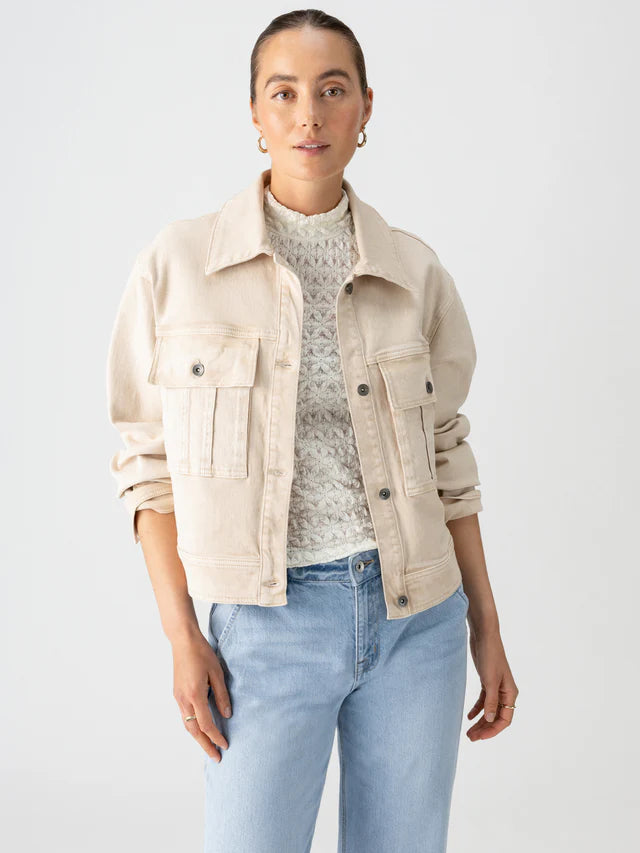 Toasted Almond Cargo Denim Jacket