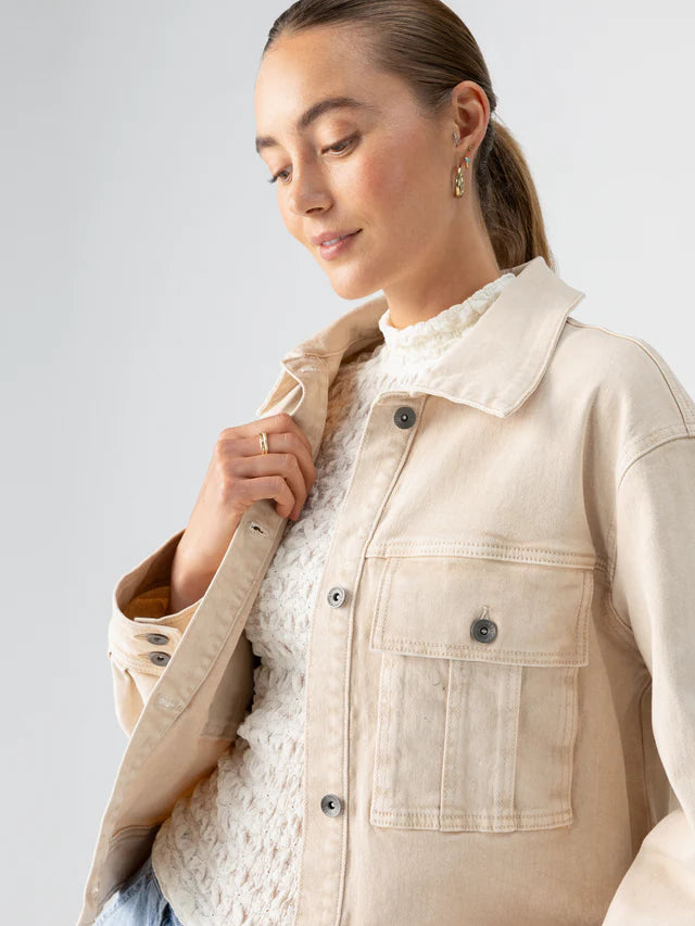 Toasted Almond Cargo Denim Jacket