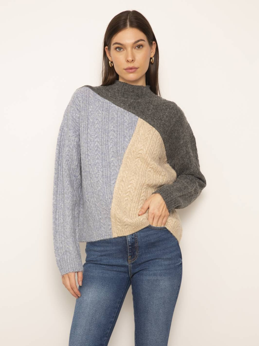 Tri Tone Mock Neck Myles Sweater