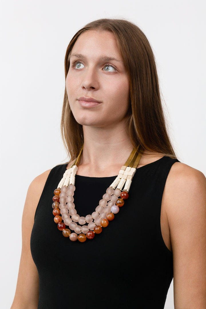 Triple Strand African Glass And Hematite Necklace