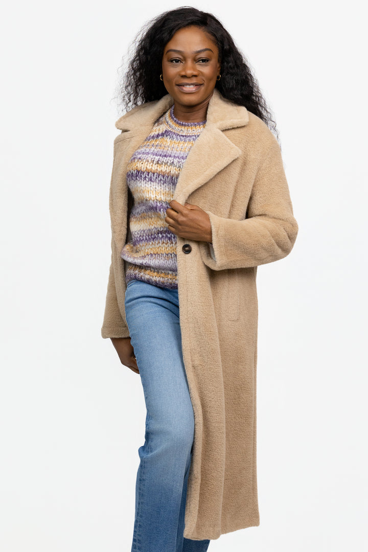 Warm Camel Live In Fur Coat