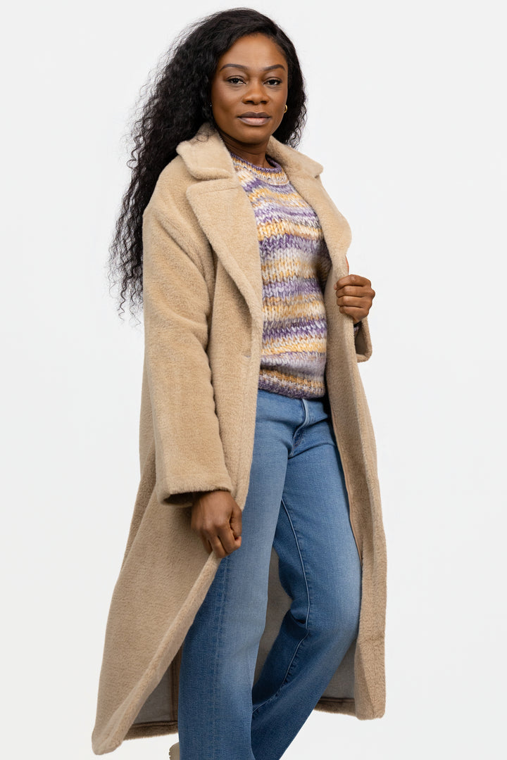 Warm Camel Live In Fur Coat